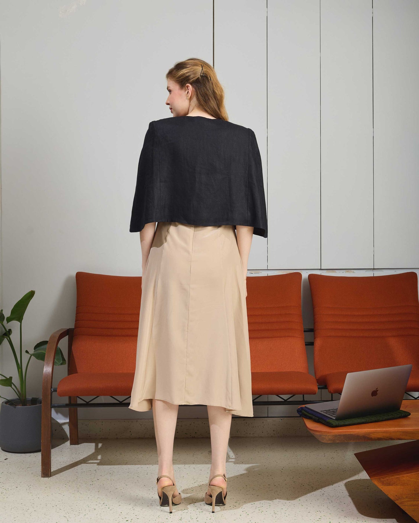Silk Panel Dress & Linen Cape