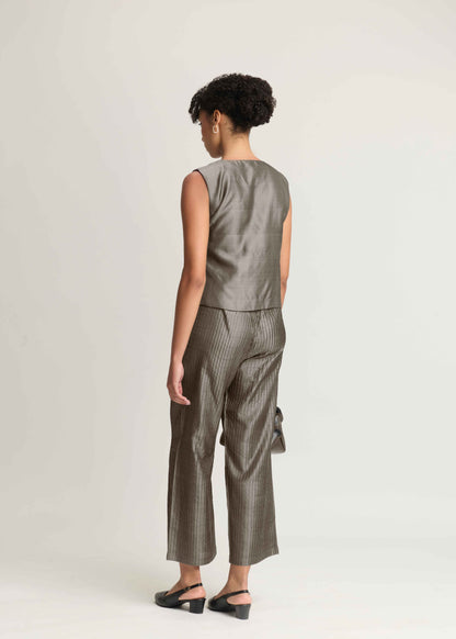 Mulberry Silk Pintuck Overlap Vest